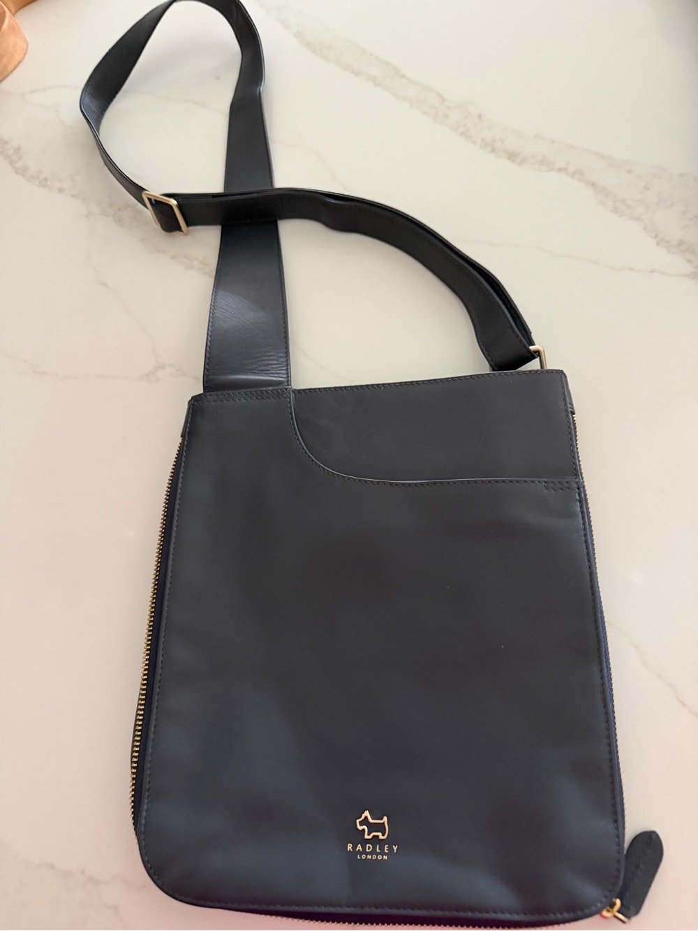 RADLEY LONDON Navy Leather Slim Crossbody with Gold Accent